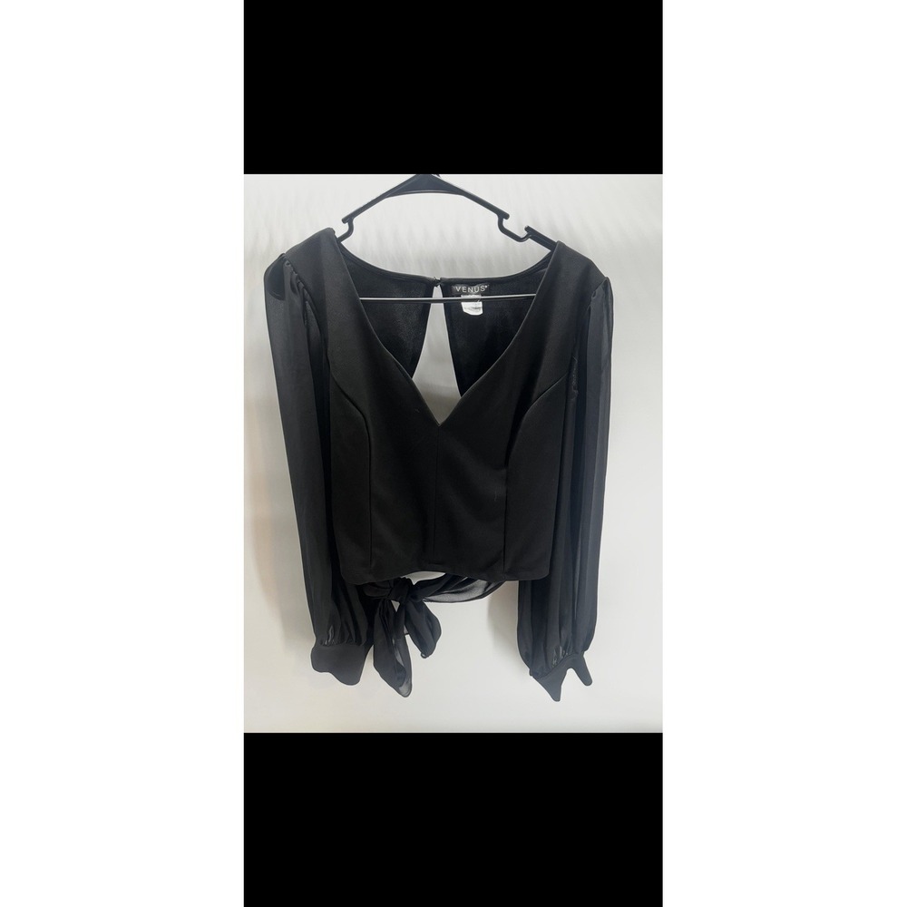 Womens Large L Black Venus Mesh Balloon Sleeve Backless Top Party Goth